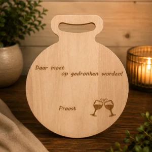 Ronde borrelplank medium met open handvat